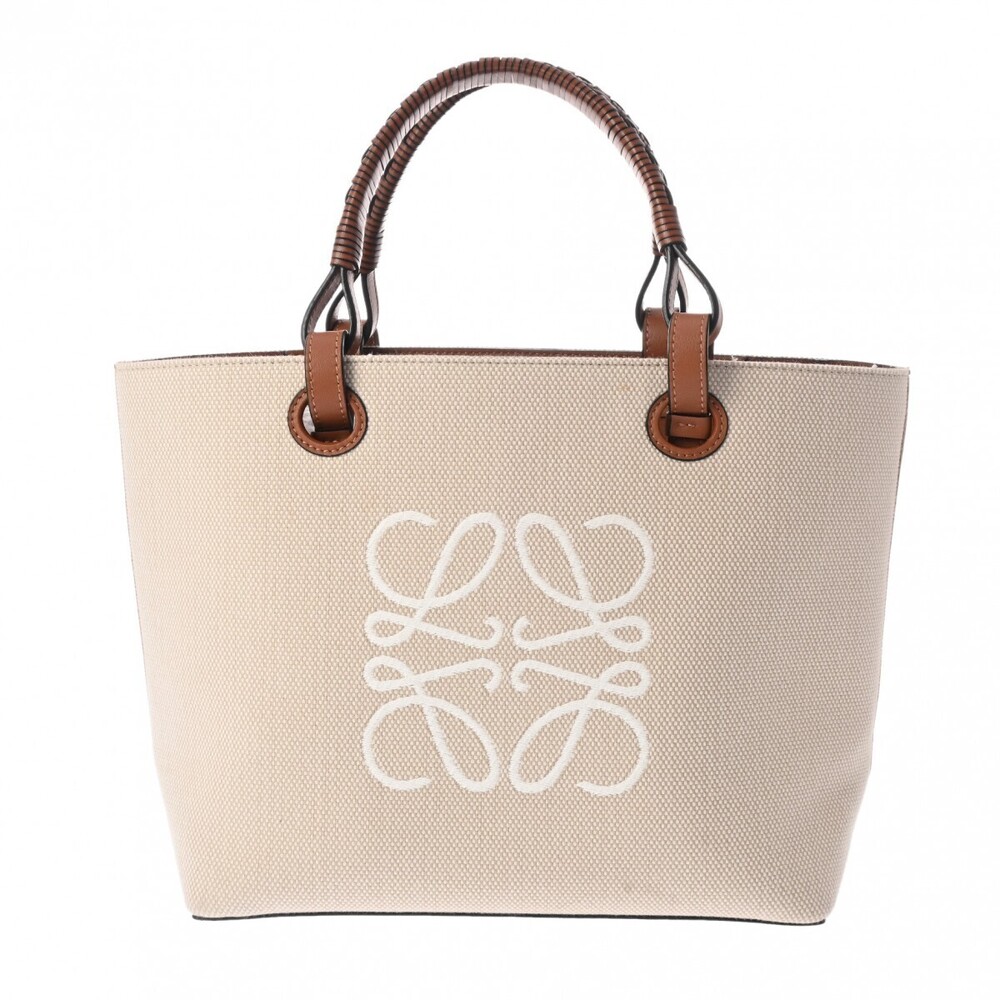 Loewe Anagram Tote Bag Ecru Tan Canvas Calfskin - Picture 1 of 9